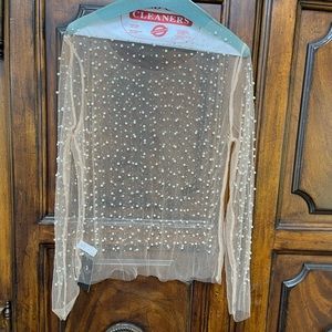 NWT Sheer top with pearls